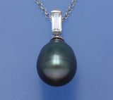Sterling Silver Pendant with 10-10.5mm Drop Shape Tahitian Pearl and Cubic Zirconia - Wing Wo Hing Jewelry Group - Pearl Jewelry Manufacturer