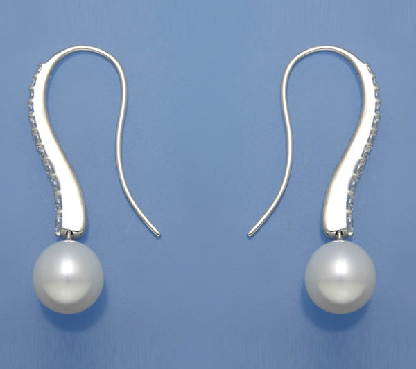 Sterling Silver Earrings with 9.5-10mm Drop Shape Freshwater Pearl and Cubic Zirconia - Wing Wo Hing Jewelry Group - Pearl Jewelry Manufacturer