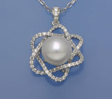 Sterling Silver Pendant with 10-10.5mm Button Shape Freshwater Pearl and Cubic Zirconia - Wing Wo Hing Jewelry Group - Pearl Jewelry Manufacturer