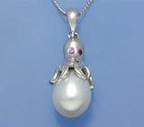 Sterling Silver Pendant with 8-8.5mm Drop Shape Freshwater Pearl and Cubic Zirconia - Wing Wo Hing Jewelry Group - Pearl Jewelry Manufacturer