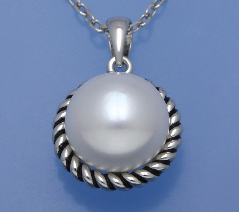 White and Black Plated Pendant with 11.5-12mm Button Shape Freshwater Pearl - Wing Wo Hing Jewelry Group - Pearl Jewelry Manufacturer