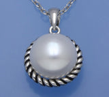 White and Black Plated Pendant with 11.5-12mm Button Shape Freshwater Pearl - Wing Wo Hing Jewelry Group - Pearl Jewelry Manufacturer