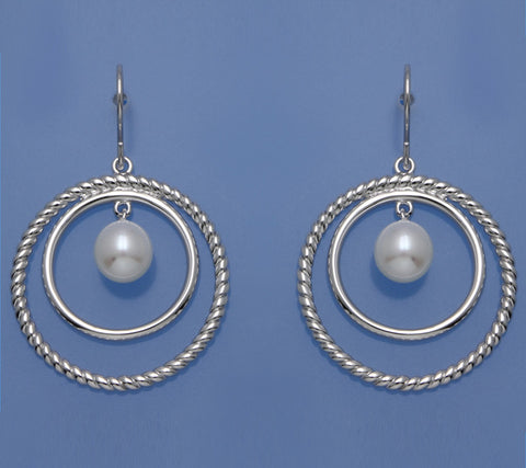 Sterling Silver Earrings with 7.5-8.5mm Drop Shape Freshwater Pearl