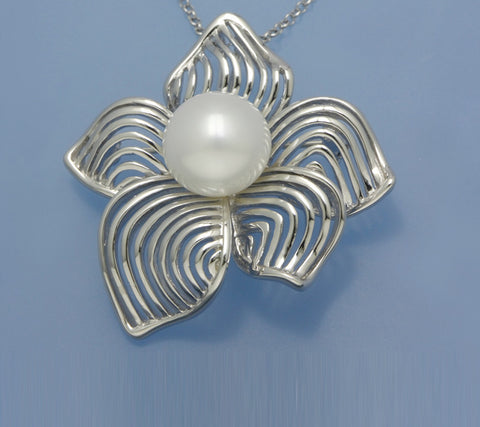 Sterling Silver Pendant with 11-11.5mm Button Shape Freshwater Pearl