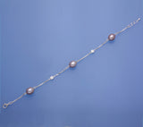 Sterling Silver Bracelet with 8-8.5mm Oval Shape Freshwater Pearl and Cubic Zirconia - Wing Wo Hing Jewelry Group - Pearl Jewelry Manufacturer