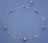 Sterling Silver Necklace 8-8.5mm Oval Shape Freshwater Pearl and Cubic Zirconia - Wing Wo Hing Jewelry Group - Pearl Jewelry Manufacturer