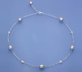 Sterling Silver Necklace with 8-8.5mm Oval Shape Freshwater Pearl and Cubic Zirconia - Wing Wo Hing Jewelry Group - Pearl Jewelry Manufacturer