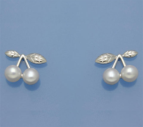 Sterling Silver Earrings with 5-5.5mm Button Shape Freshwater Pearl