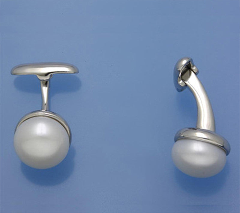Sterling Silver Cufflink with 11.5-12mm Button Shape Freshwater Pearl - Wing Wo Hing Jewelry Group - Pearl Jewelry Manufacturer