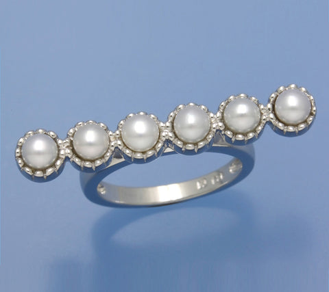 Sterling Silver Rings with 4-4.5mm Button Shape Freshwater Pearl