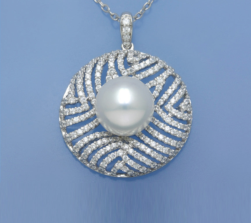 Sterling Silver Pendant with 12-12.5mm Button Shape Freshwater Pearl - Wing Wo Hing Jewelry Group - Pearl Jewelry Manufacturer
