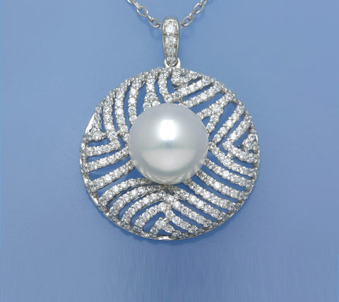 Sterling Silver Pendant with 12-12.5mm Button Shape Freshwater Pearl