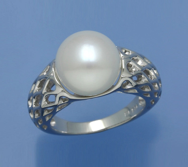 Sterling Silver Ring with 11-11.5mm Button Shape Freshwater Pearl - Wing Wo Hing Jewelry Group - Pearl Jewelry Manufacturer