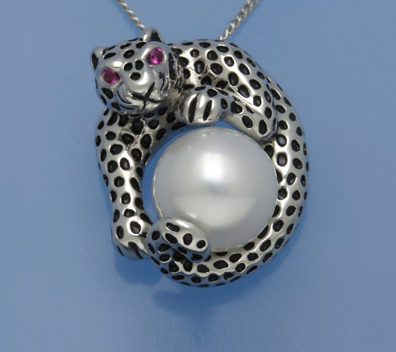 White and Black Plated Silver Pendant with 10-10.5mm Button Shape Freshwater Pearl and Cubic Zirconia - Wing Wo Hing Jewelry Group - Pearl Jewelry Manufacturer