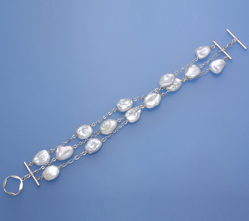Sterling Silver Bracelet with 10-10.5mm Keshi Freshwater Pearl - Wing Wo Hing Jewelry Group - Pearl Jewelry Manufacturer