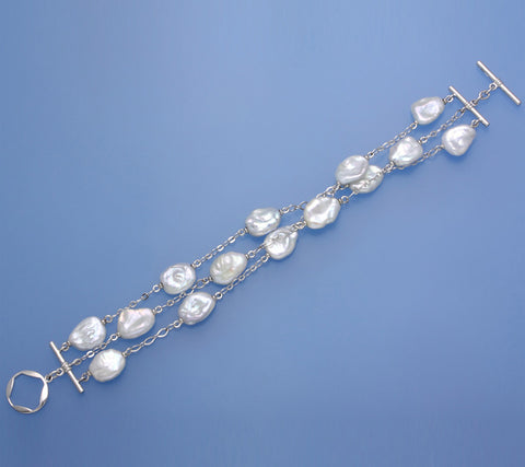 Sterling Silver Bracelet with 10-10.5mm Keshi Freshwater Pearl