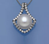 Sterling Silver Pendant with 10-10.5mm Button Shape Freshwater Pearl and Cubic Zirconia - Wing Wo Hing Jewelry Group - Pearl Jewelry Manufacturer