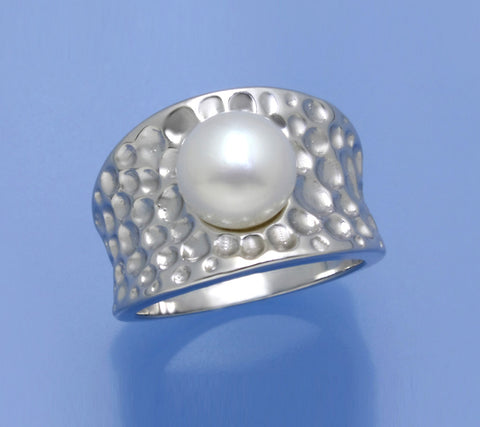 Sterling Silver Ring with 8.5-9mm Button Shape Freshwater Pearl