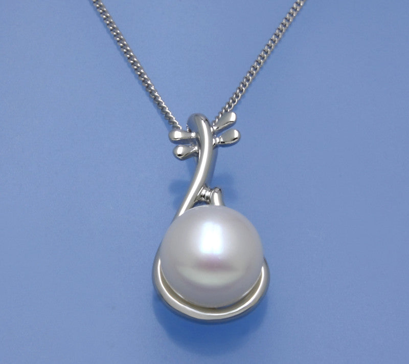 Sterling Silver Pendant with 9.5-10mm Button Shape Freshwater Pearl - Wing Wo Hing Jewelry Group - Pearl Jewelry Manufacturer