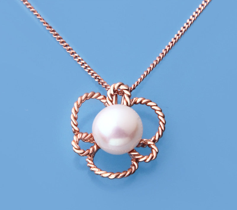 Rose Gold Plated Silver Pendant with 7.5-8mm Button Shape Freshwater Pearl - Wing Wo Hing Jewelry Group - Pearl Jewelry Manufacturer