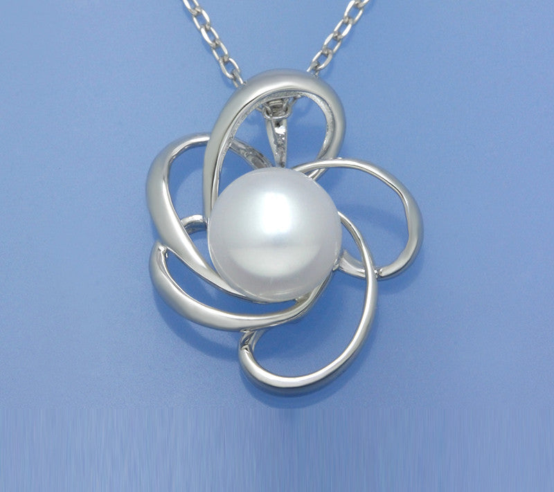 Sterling Silver Pendant with 10-10.5mm Button Shape Freshwater Pearl - Wing Wo Hing Jewelry Group - Pearl Jewelry Manufacturer