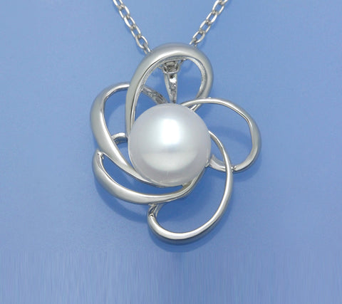 Sterling Silver Pendant with 10-10.5mm Button Shape Freshwater Pearl