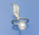 Sterling Silver Ring with 8.5-9mm Drop Shape Freshwater Pearl and Cubic Zirconia - Wing Wo Hing Jewelry Group - Pearl Jewelry Manufacturer