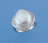 Sterling Silver Ring with 14-14.5mm Baroque Shape Freshwater Pearl and Cubic Zirconia - Wing Wo Hing Jewelry Group - Pearl Jewelry Manufacturer