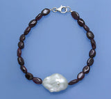 Sterling Silver Bracelet with 13-14.5mm Baroque Shape Freshwater Pearl and Garnet - Wing Wo Hing Jewelry Group - Pearl Jewelry Manufacturer
