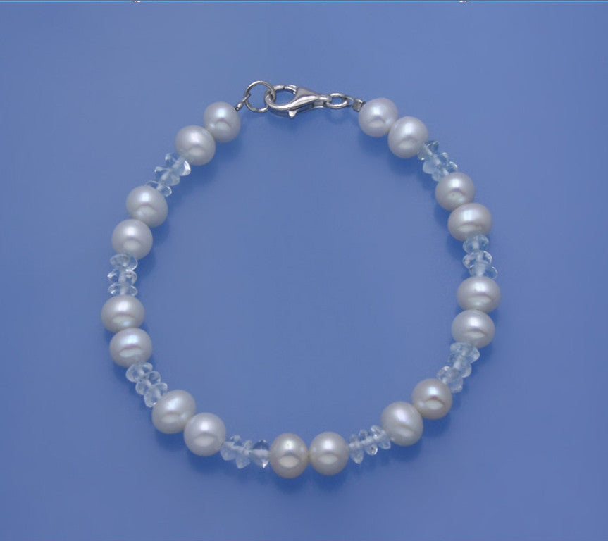 Sterling Silver Bracelet with 6-6.5mm Potato Shape Freshwater Pearl and Celesite - Wing Wo Hing Jewelry Group - Pearl Jewelry Manufacturer