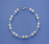 Sterling Silver Bracelet with 6-6.5mm Potato Shape Freshwater Pearl and Celesite - Wing Wo Hing Jewelry Group - Pearl Jewelry Manufacturer