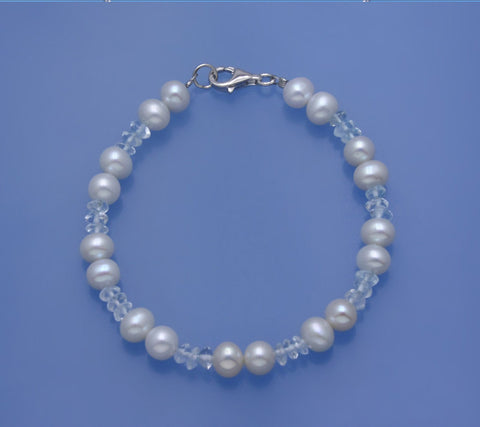 Sterling Silver Bracelet with 6-6.5mm Potato Shape Freshwater Pearl and Celesite
