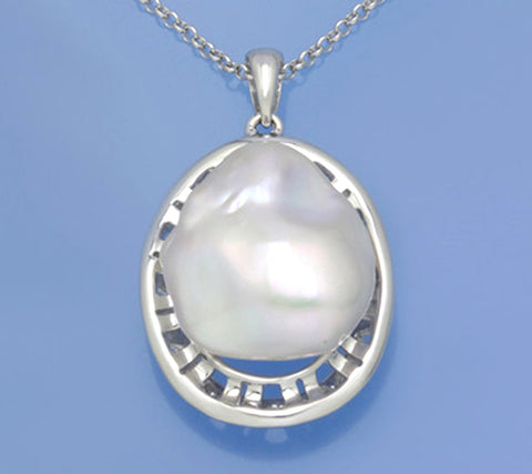 Sterling Silver Pendant with 15.5-17mm Baroque Shape Freshwater Pearl