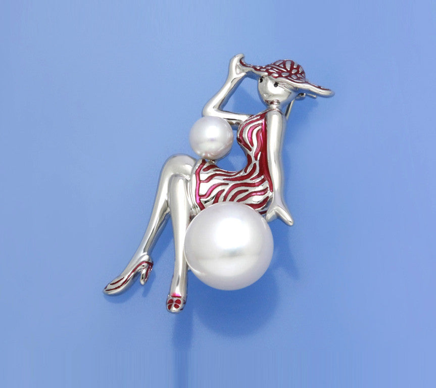 Sterling Silver Brooch with Button Shape Freshwater Pearl - Wing Wo Hing Jewelry Group - Pearl Jewelry Manufacturer