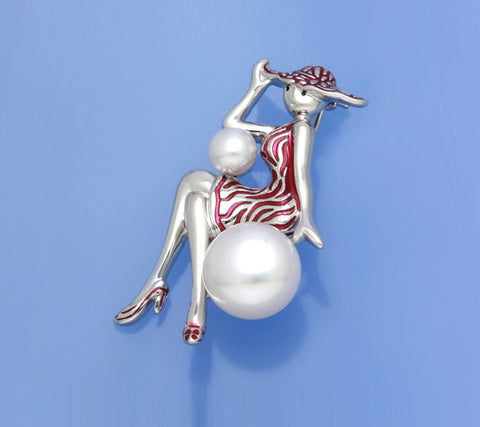 Sterling Silver Brooch with Button Shape Freshwater Pearl