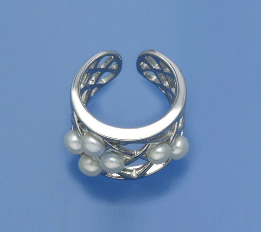 Sterling Silver Ring with 4.5-5mm Button Shape Freshwater Pearl - Wing Wo Hing Jewelry Group - Pearl Jewelry Manufacturer