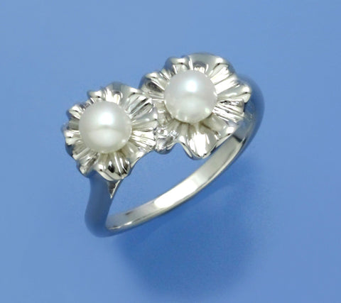 Sterling Silver Ring with 4-4.5mm Button Shape Freshwater Pearl