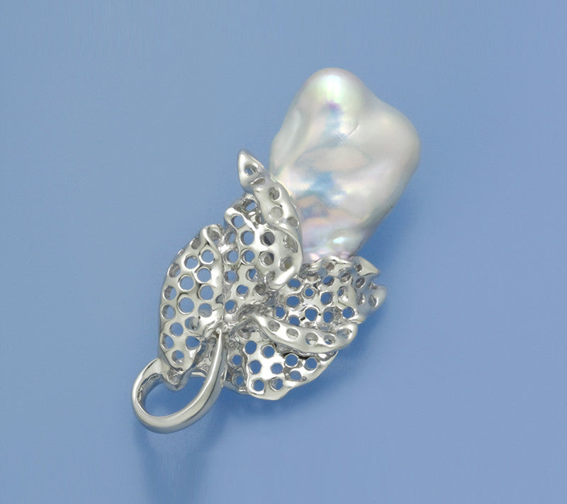 Sterling Silver Brooch with 14*19mm Baroque Shape Freshwater Pearl - Wing Wo Hing Jewelry Group - Pearl Jewelry Manufacturer