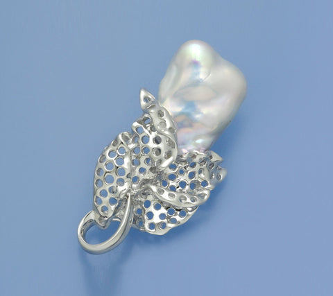Sterling Silver Brooch with 14*19mm Baroque Shape Freshwater Pearl