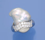 Sterling Silver Ring with 16.5*17.5mm Baroque Shape Freshwater Pearl and Cubic Zirconia - Wing Wo Hing Jewelry Group - Pearl Jewelry Manufacturer