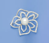 Sterling Silver Brooch with 8.5-9mm Button Shape Freshwater Pearl and Cubic Zirconia - Wing Wo Hing Jewelry Group - Pearl Jewelry Manufacturer