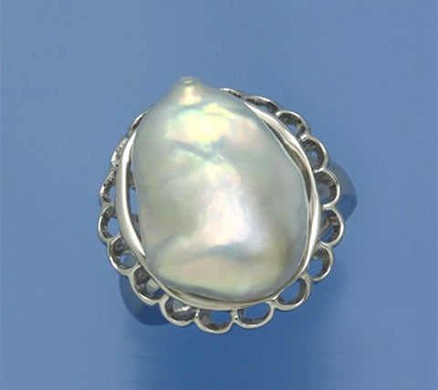 Sterling Silver Ring with 14*20mm Baroque Shape Freshwater Pearl