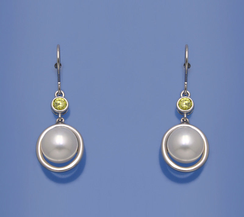 Sterling Silve Earrings with 9.5-10mm Button Shape Freshwater Pearl and Cubic Zirconia - Wing Wo Hing Jewelry Group - Pearl Jewelry Manufacturer