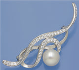 Sterling Silver Brooch with 9.5-10mm Button Shape Freshwater Pearl and Cubic Zirconia - Wing Wo Hing Jewelry Group - Pearl Jewelry Manufacturer