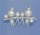 Sterling Silver Brooch with 5-5.5mm Button Shape Freshwater Pearl and Cubic Zirconia - Wing Wo Hing Jewelry Group - Pearl Jewelry Manufacturer