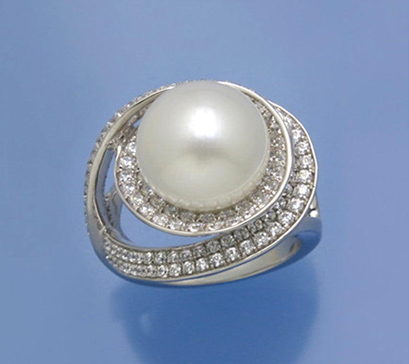 Sterling Silver Ring with 12-12.5mm Button Shape Freshwater Pearl and Cubic Zirconia - Wing Wo Hing Jewelry Group - Pearl Jewelry Manufacturer