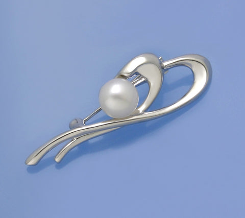 Sterling Silver Brooch with 8-8.5mm Button Shape Freshwater Pearl