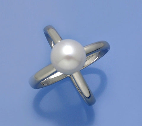 Sterling Silver Ring with 10.5-11mm Button Shape Freshwater Pearl