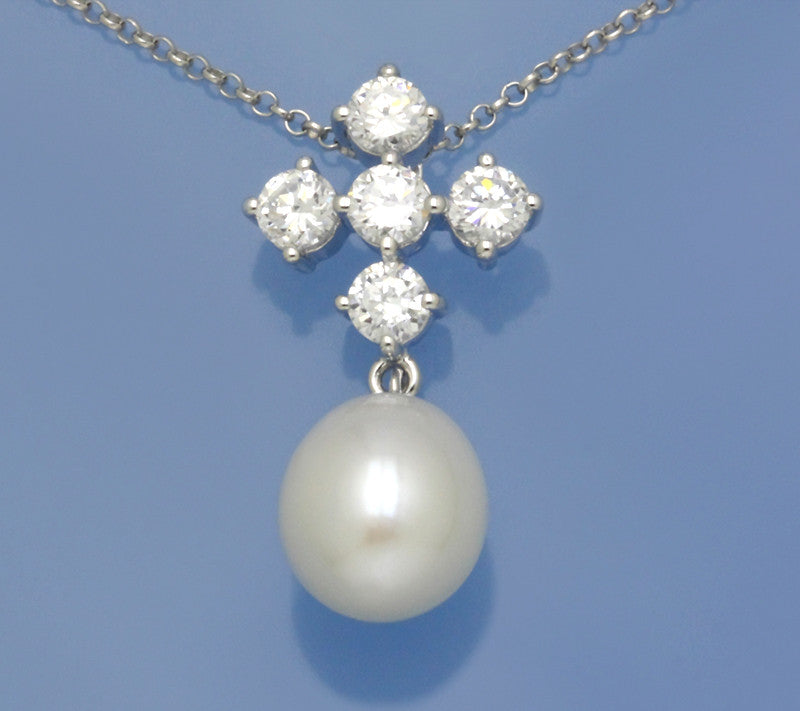 Sterling Silver Pendant with 10-10.5mm Drop Shape Freshwater Pearl and Cubic Zirconia - Wing Wo Hing Jewelry Group - Pearl Jewelry Manufacturer