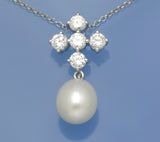 Sterling Silver Pendant with 10-10.5mm Drop Shape Freshwater Pearl and Cubic Zirconia - Wing Wo Hing Jewelry Group - Pearl Jewelry Manufacturer